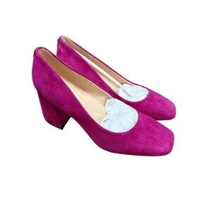 Nine West Heels Sz 5 Pink Purple Suede Leather Pumps